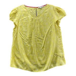 Boden Polka Dot Yellow Cap Sleeve Silk Blend Sz 6 US 10 UK Blouse Shirt Top